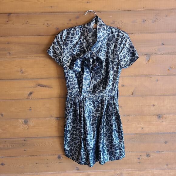 & Other Stories Metallic Leopard Print Tie Waist Mini Dress Size 4 Party Club - Picture 2 of 5